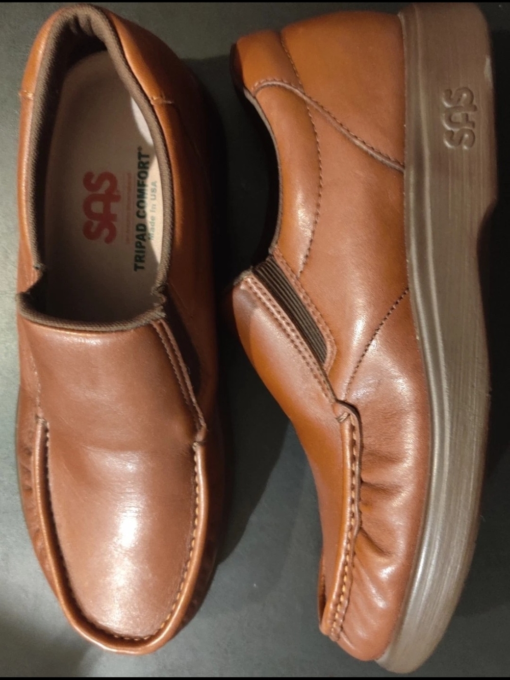SAS Mens 9N Side Gore Cognac Slip On Walking Shoes